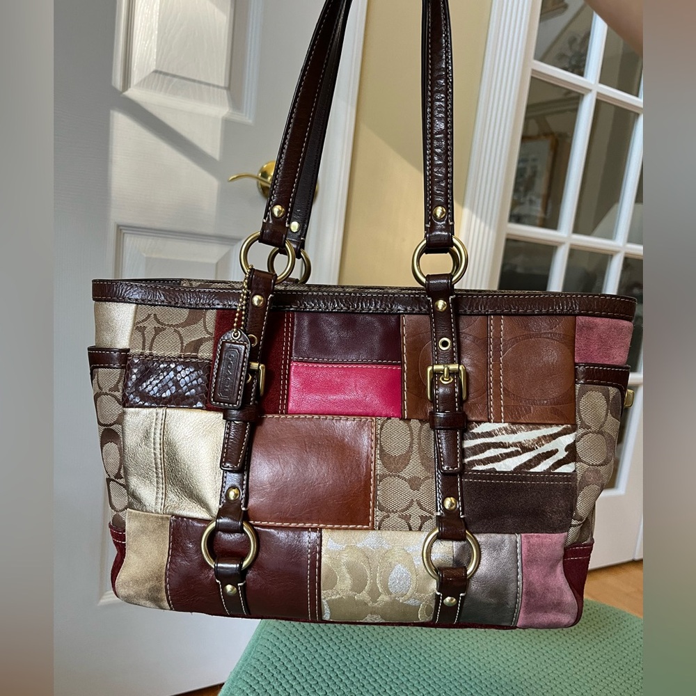SOLD - Coach Holiday Patchwork Tote Bag 10437 - STAINS AS PICTURED